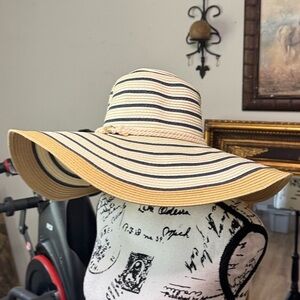 Calvin Klein Beige and Navy Striped Sun Hat